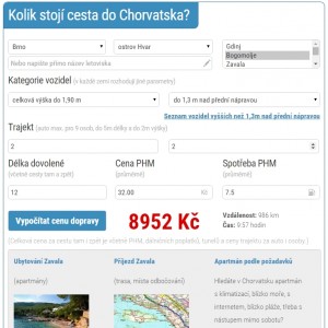 Cesta do chorvatska - kalkulačka nákladů